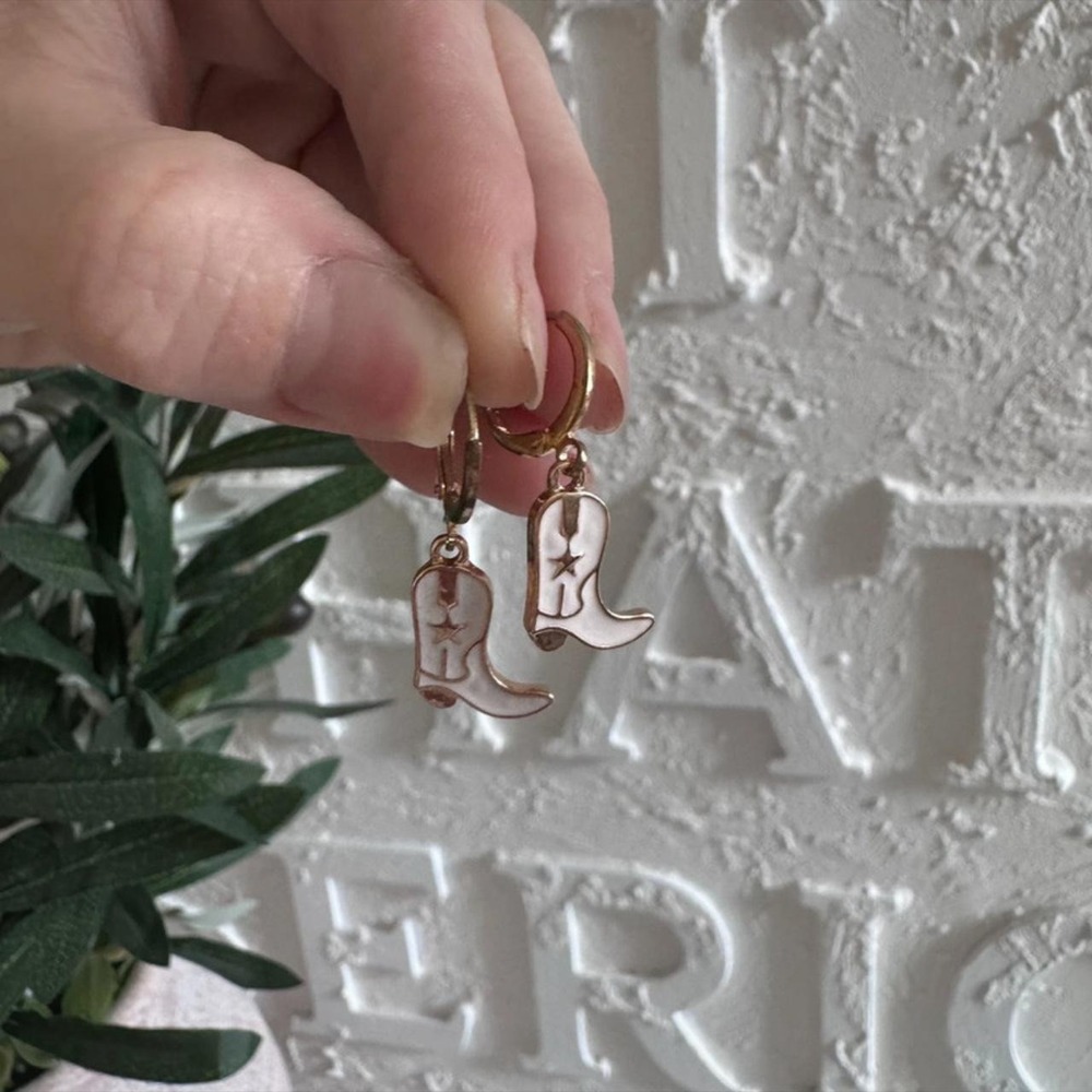 Enamel Western Cowgirl Boot Earrings in White